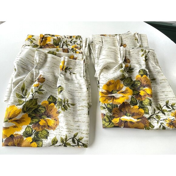 Vintage 60s pleated curtains, yellow green bold floral, Fiberglass panels - Picture 9 of 10